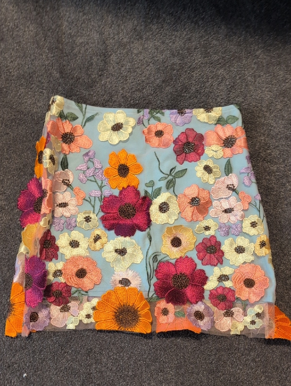 Embroidered Floral Mini Skirt in Light Blue